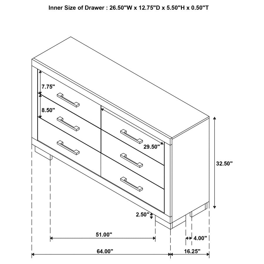 Jessica 6-drawer Dresser White