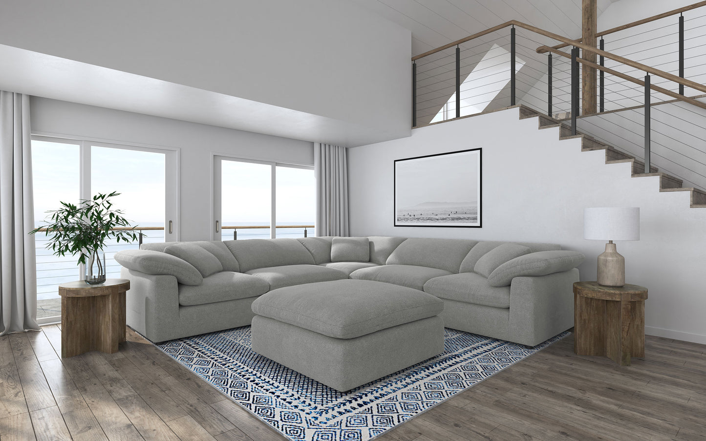 Grey Boucle 6-Piece Cloud Couch Ottoman Included