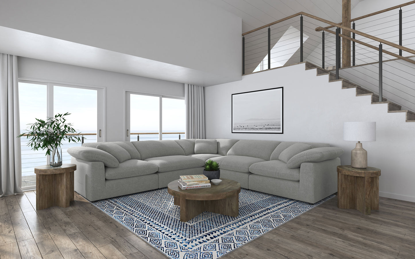 Grey Boucle 5-Piece Cloud Couch