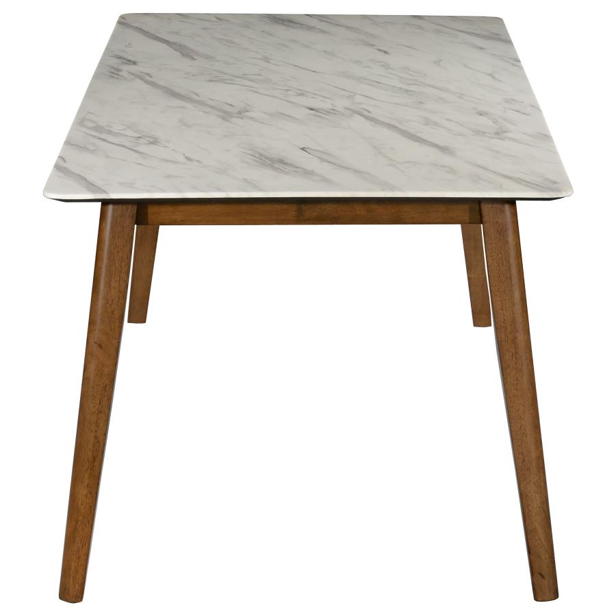 Everett 5-piece Faux Marble Top Dining Table Natural Walnut and Grey