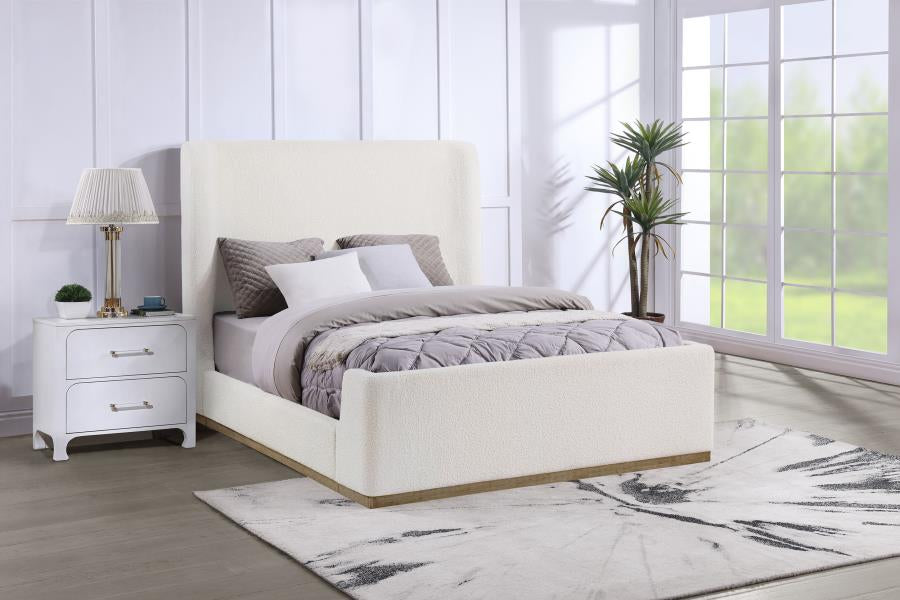 Boucle Upholstered Wingback Platform Sleigh Bed Cream – Bella Nova